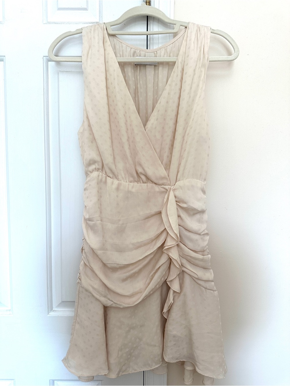 Cream Draped V-Neck Dress